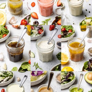 Collage of 9 homemade salad dressings