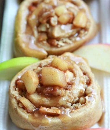 Apple Pie Pecan Cinnamon Rolls with Salted Caramel Glaze {gf}- Life Made Sweeter