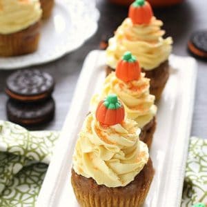 Pumpkin Oreo Cupcakes with Maple Cream Cheese Frosting from @LifeMadeSweeter