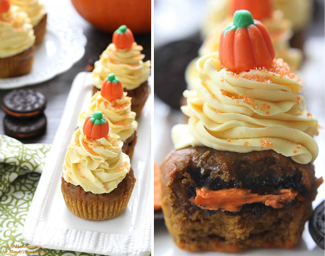 Pumpkin Oreo Cupcakes with Maple Cinnamon Frosting----via-@LifeMadeSweeter