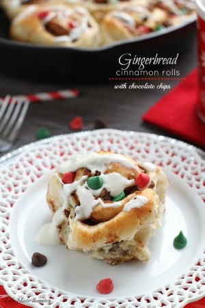 Gingerbread Cinnamon Rolls with Chocolate Chips by @LifeMadeSweeter