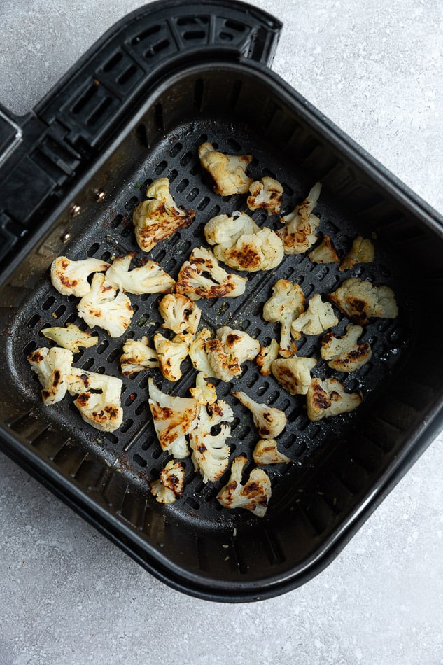 Roasted cauliflower made in the air fryer.