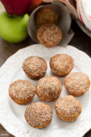 Apple Cider Donut Muffins coated in Cinnamon Sugar filled with a Salted Caramel Filling