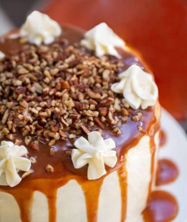 Apple Cider Spice Cake with Salted Caramel Drizzle makes a showstopping dessert