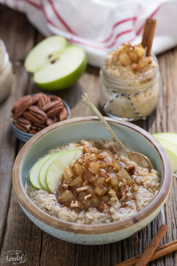 Apple Cinnamon Oatmeal in a bowl with a spoon