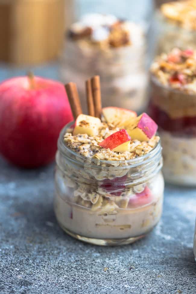 Apple Cinnamon Overnight Oats - the perfect easy make ahead breakfast for busy fall mornings on the go. Best of all, this gluten free and vegan recipe requires only 5 minutes of prep time and is made with hearty oats, apples and warm spices.