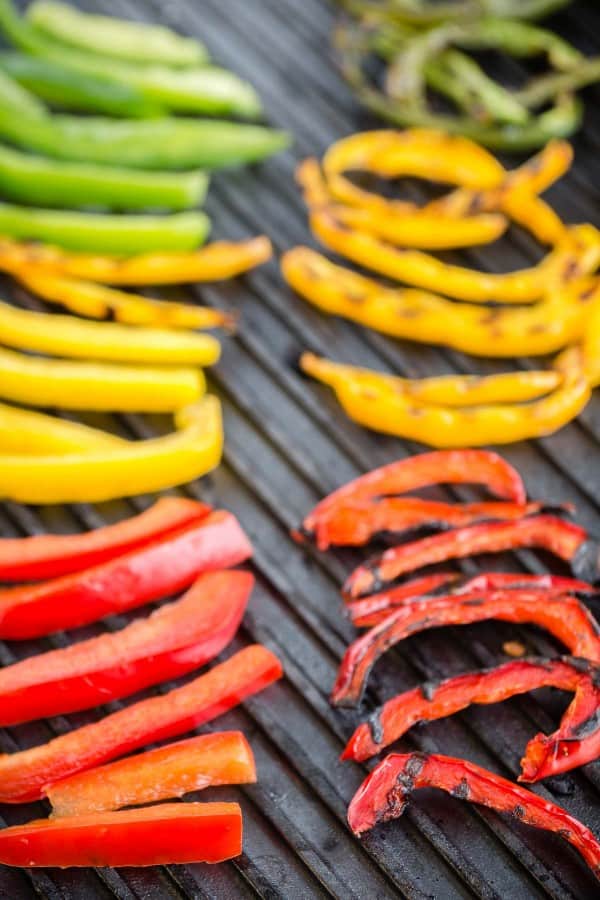 Bell pepper strips on a grill