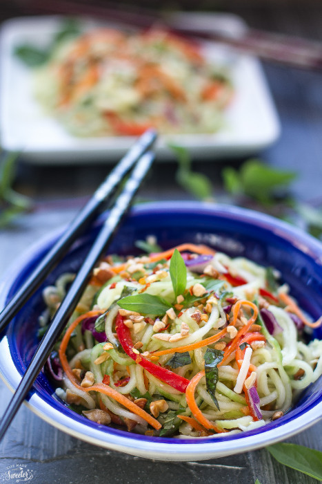 Asian Zucchini Cucumber Noodle Salad makes a healhty, gluten free noodle dish perfect as a side or a main meal