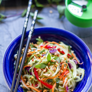 Asian Zucchini Cucumber Noodle Salad makes a healhty, gluten free noodle dish perfect as a side or a main meal