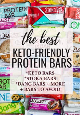 Collage of the Best Keto Protein Bars including which ones to avoid