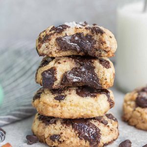 Best Ever Keto Chocolate Chip Cookies are so easy to make in just ONE bowl. Best of all, they bake up soft, chewy & make the perfect low carb, sugar free, gluten free, Paleo friendly sweet treat.