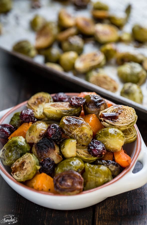 Balsamic Roasted Butternut Squash & Brussels Sprouts in a bowl