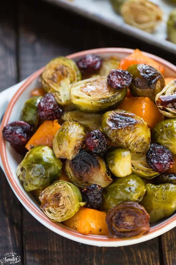 Balsamic Roasted Butternut Squash & Brussels Sprouts in a bowl