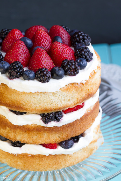 Berry Cream Sponge Cake on a plate