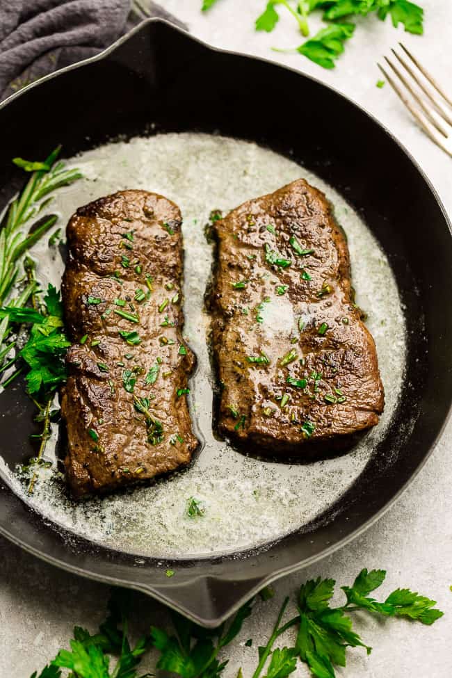 Pan Seared Steak with Garlic Herb Butter and Mushrooms - Challenge Dairy