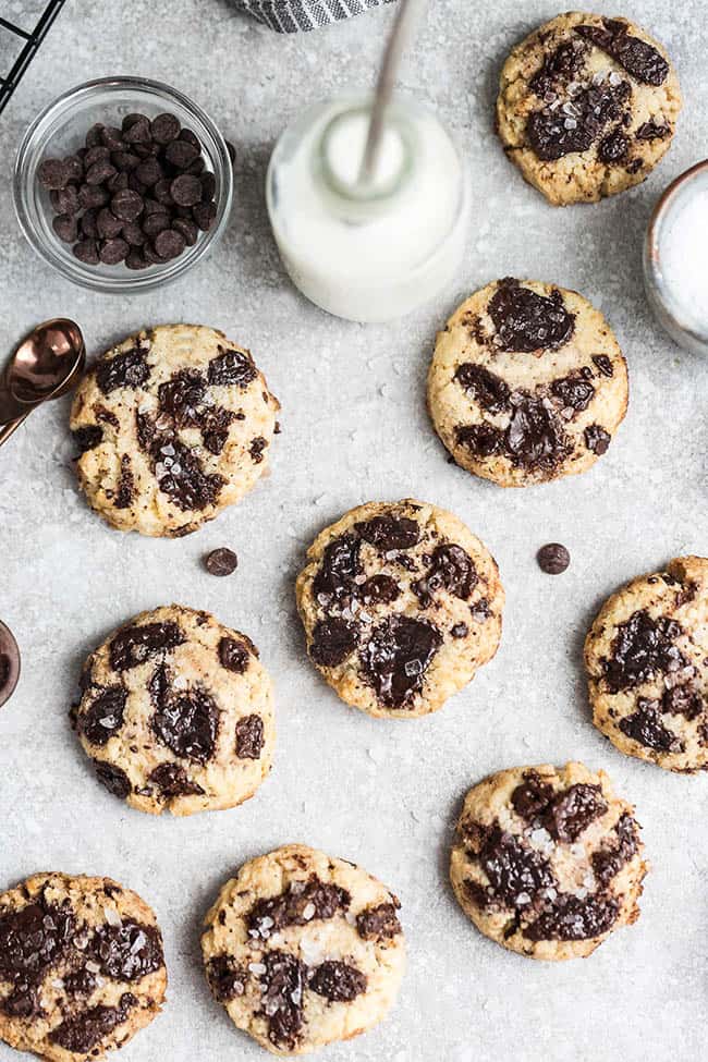 Best Ever Keto Chocolate Chip Cookies are so easy to make in just ONE bowl. Best of all, they bake up soft, chewy & make the perfect low carb, sugar free, gluten free, Paleo friendly sweet treat.