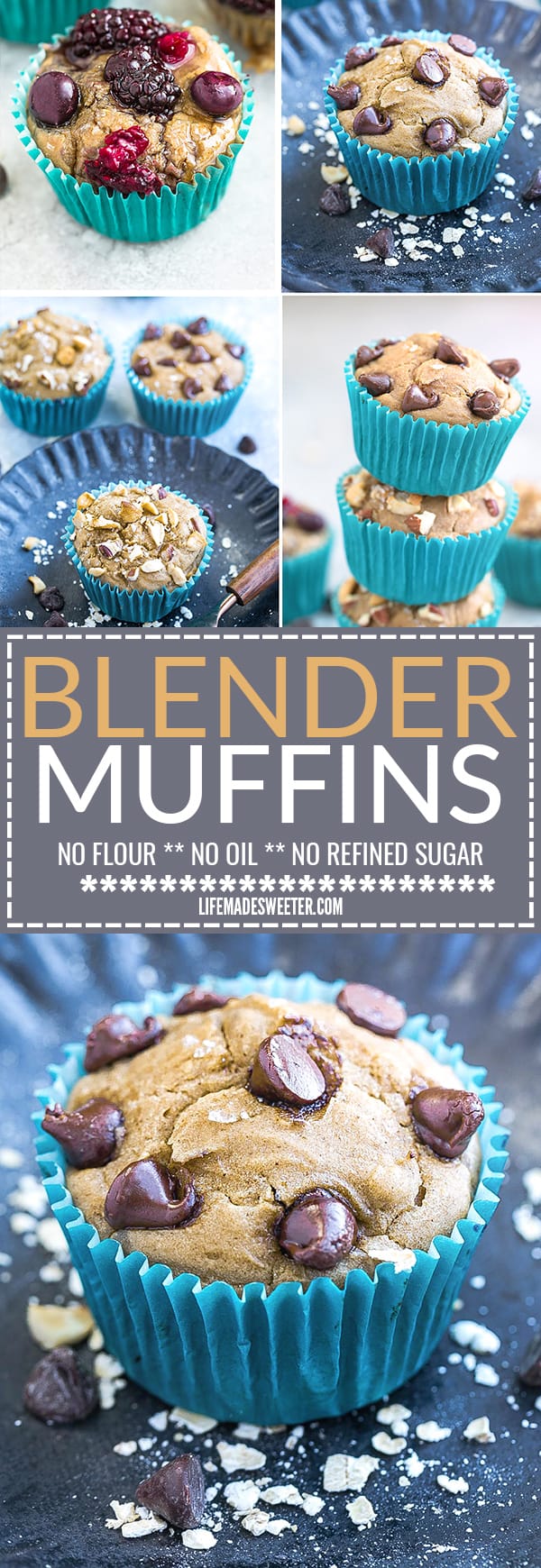 Easy Blender Muffins - the perfect healthy breakfast or snack. Best of all, comes together easily in a blender with no flour, no oil and no refined sugar. Healthy, hearty, delicious and great for making ahead on Sunday meal prep or packing into lunchboxes or as an after workout snack. Customize with your favorite add-ins like chocolate chips, nuts or mixed berries!