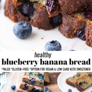 Pinterest collage for blueberry banana bread recipe