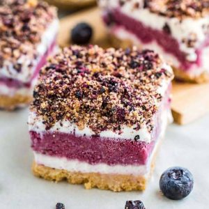 Close-up of layered blueberry frozen yogurt bars