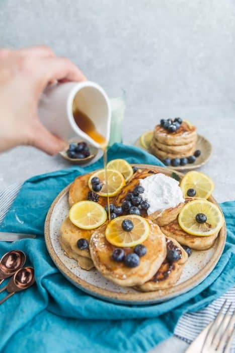 Blueberry Lemon Pancakes {Fluffy + Greek Yogurt}