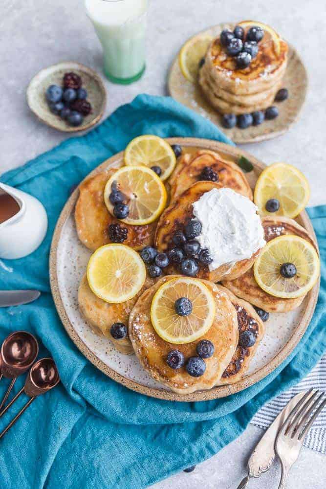 Blueberry Lemon Pancakes Fluffy Greek Yogurt