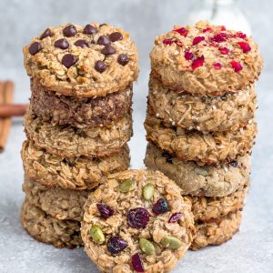 Two Stacks of Oatmeal Cookies with Various Flavors Baked Into Them