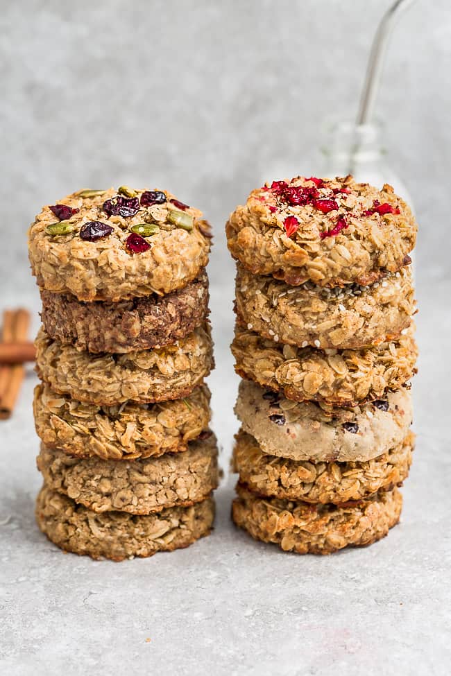 Two Six-Layer Stacks of Oatmeal Breakfast Cookies