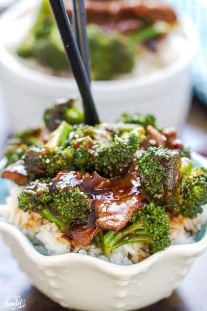 bowls of Asian Beef and Broccoli over rice