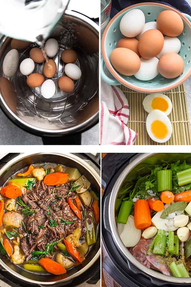 Collage of four different foods cooked in a Power Quick Pot XL