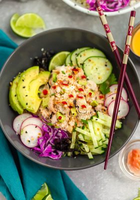 California Roll Sushi Bowls - a healthy and low carb lunch or dinner to satisfy your sushi craving. So easy and less expensive than ordering takeout.