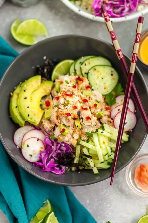 California Roll Sushi Bowls - a healthy and low carb lunch or dinner to satisfy your sushi craving. So easy and less expensive than ordering takeout.