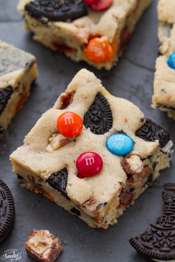 Candy Oreo Monster Blondies are the perfect way to use up Halloween candy