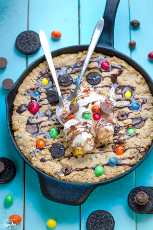 Candy Oreo Monster Skillet Cookie Pizza is perfect for using up leftover candy
