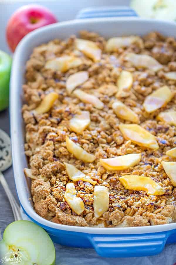 Caramel Apple Streusel French Toast Bake makes the perfect easy make ahead breakfast or brunch! Best of all, only a few minutes to assemble at night and you just pop it in the oven in the morning! A great fall meal for weekends or special occasions!