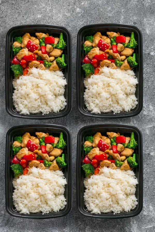 Healthier Cashew Chicken makes the perfect easy and lightened up weeknight meal. Best of all, this takeout favorite, is SO much healthier and better than your local restaurant with just a few minutes of prep time. With gluten free and paleo friendly options. This is so much better and healthier! Weekly meal prep or healthy leftovers are great for lunch bowls for work or school.