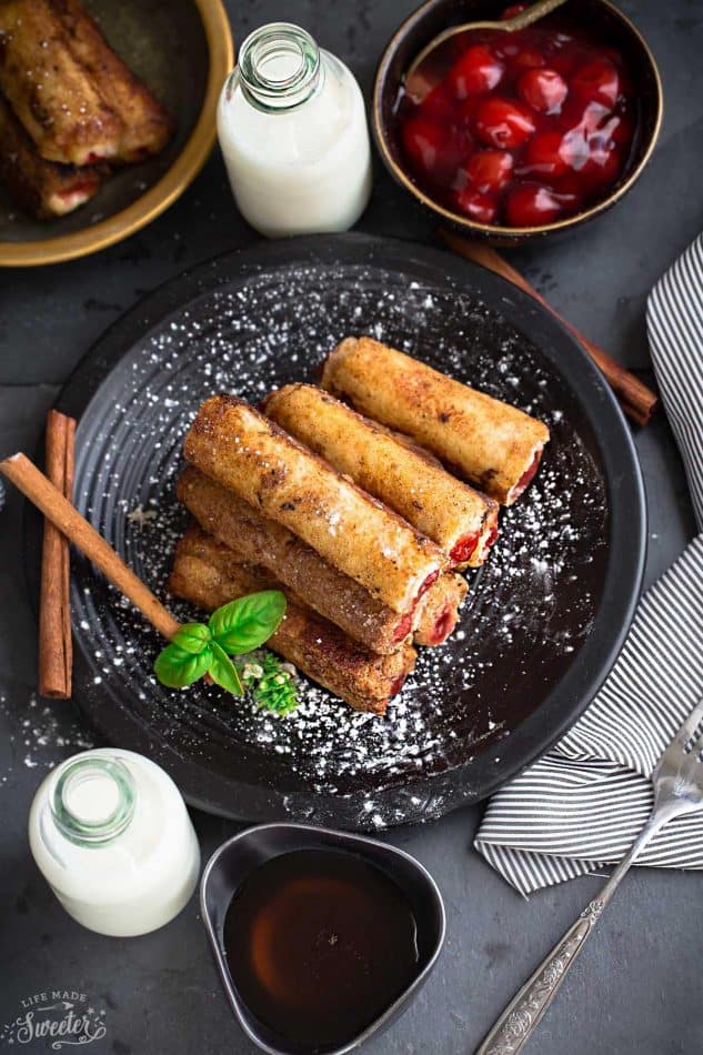 Cherry Cheesecake French Toast Roll Ups make the perfect fun and creative breakfast treat. Best of all, they're so easy to customize with whatever filling you like.