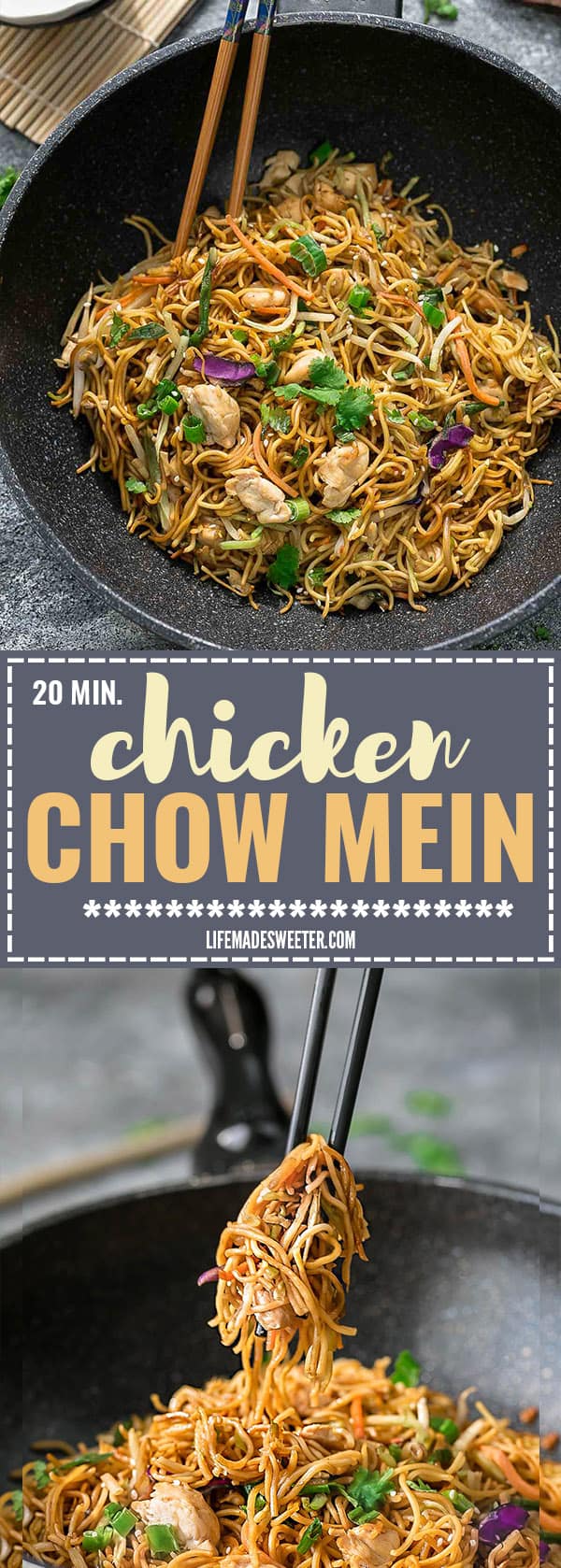 Chicken Chow Mein is the perfect easy weeknight meal! Best of all, it comes together in under 20 minutes in just one pot! Forget calling restaurant takeout, this recipe is so much better with authentic flavors. Seriously the best!!