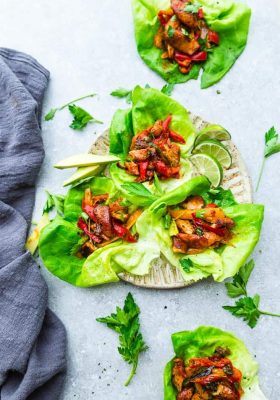 Chicken Fajita Lettuce Wraps – fresh, flavorful and a healthier way to enjoy fajitas! Less than 30 minutes to make and perfect for lunch or a lightened up dinner for busy weeknights!