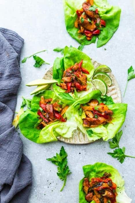 Chicken Fajita Lettuce Wraps – fresh, flavorful and a healthier way to enjoy fajitas! Less than 30 minutes to make and perfect for lunch or a lightened up dinner for busy weeknights!