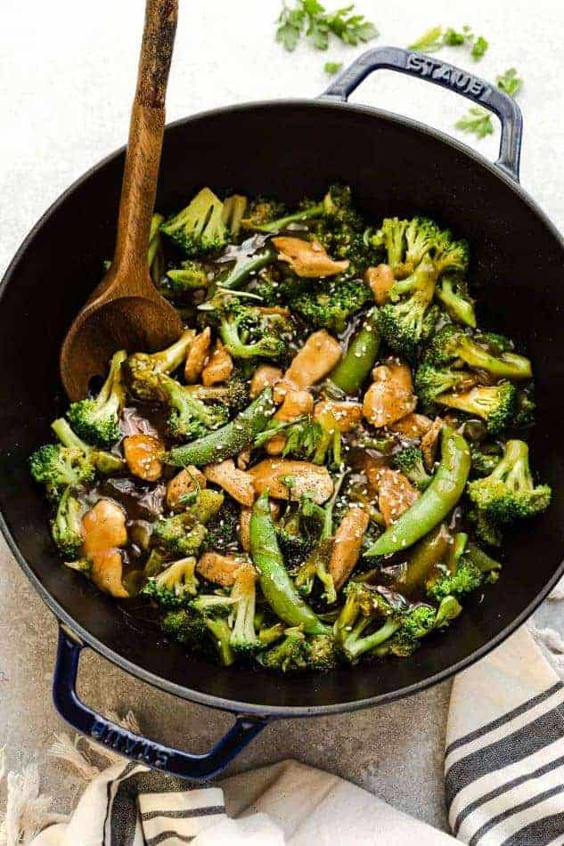 Chicken Broccoli Stir Fry in a skillet