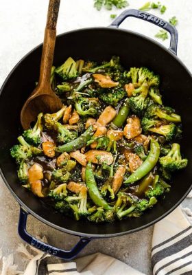 Chicken Stir Fry with Broccoli Snap Peas is the perfect easy weeknight meal. Best of all, comes together in under 30 minutes with your favorite vegetables and sticky and savory Asian sauce. Great for Sunday meal prep for work or school lunchboxes or lunch bowls. Full of flavor and way better than takeout!
