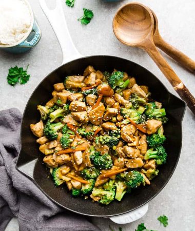 Nutritious Chicken and Broccoli Stir-Fry in a large cooking skillet.