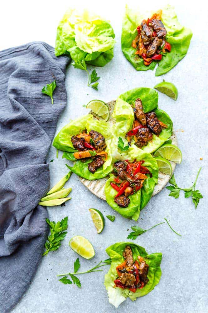 These Chili Lime Steak Lettuce Wraps are fresh, flavorful and super easy to make! They make the perfect handheld appetizers or a light and healthy low-carb lunch or dinner!