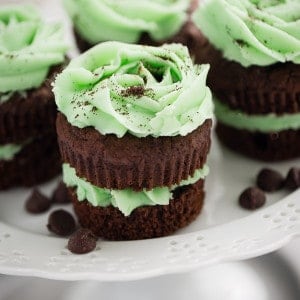 Sandwich-style Chocolate Mint Cupcakes on a white plate