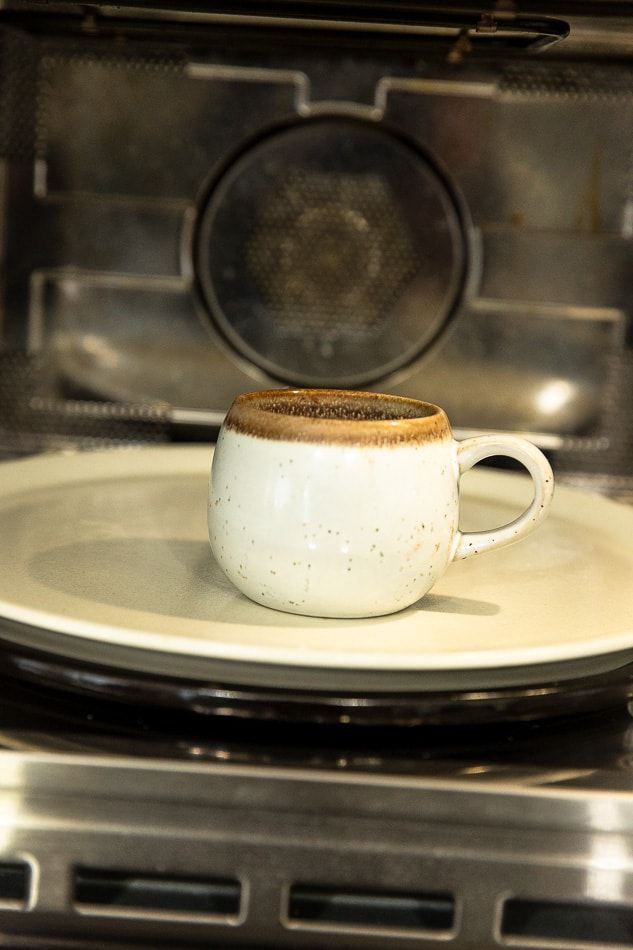 White mug in a microwave
