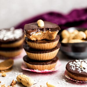 Side view of four stacked peanut butter cups