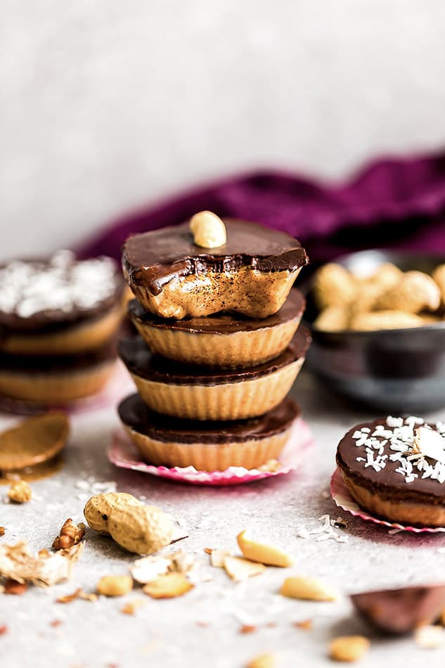 Side view of four stacked peanut butter cups
