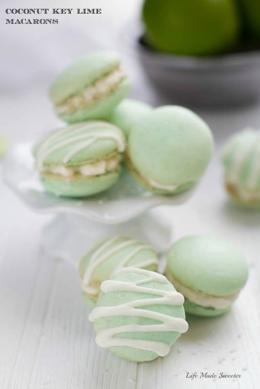 Coconut macarons filled with key lime buttercream & toasted coconut make the perfect tropical inspired summer treat