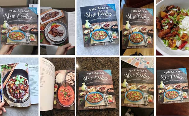 The Asian Slow Cooker cookbook collage of people that have bought plus giveaway for Hamilton Beach slow cookers!