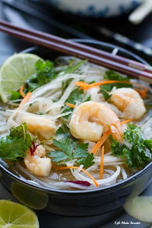 Daikon Pho is a healthy twist on Vietnamese pho using sprialzed daikon noodles with a sweet & spicy vegetable broth.